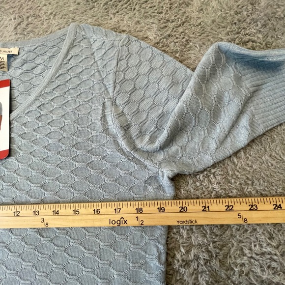 Ella Moss Womens Medium Blue Knit V Neck Short Sleeve Pullover Top - Picture 6 of 10